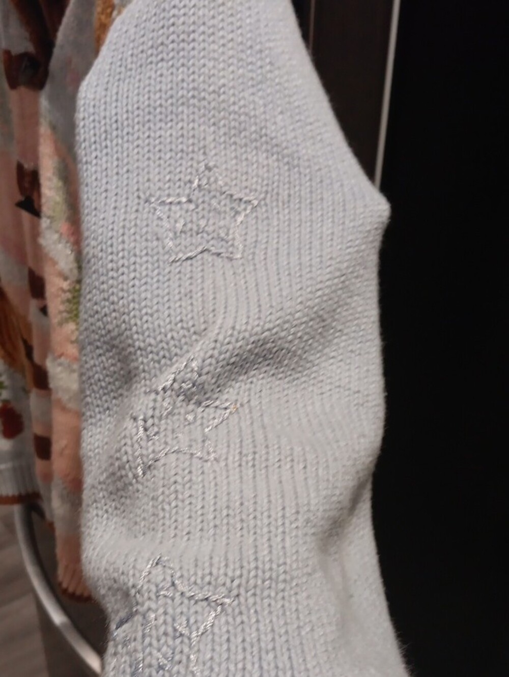 Storybook Knits Light Blue, Brown, Pink Embroidered Bird Shawl-Front Cardigan - Picture 7 of 9